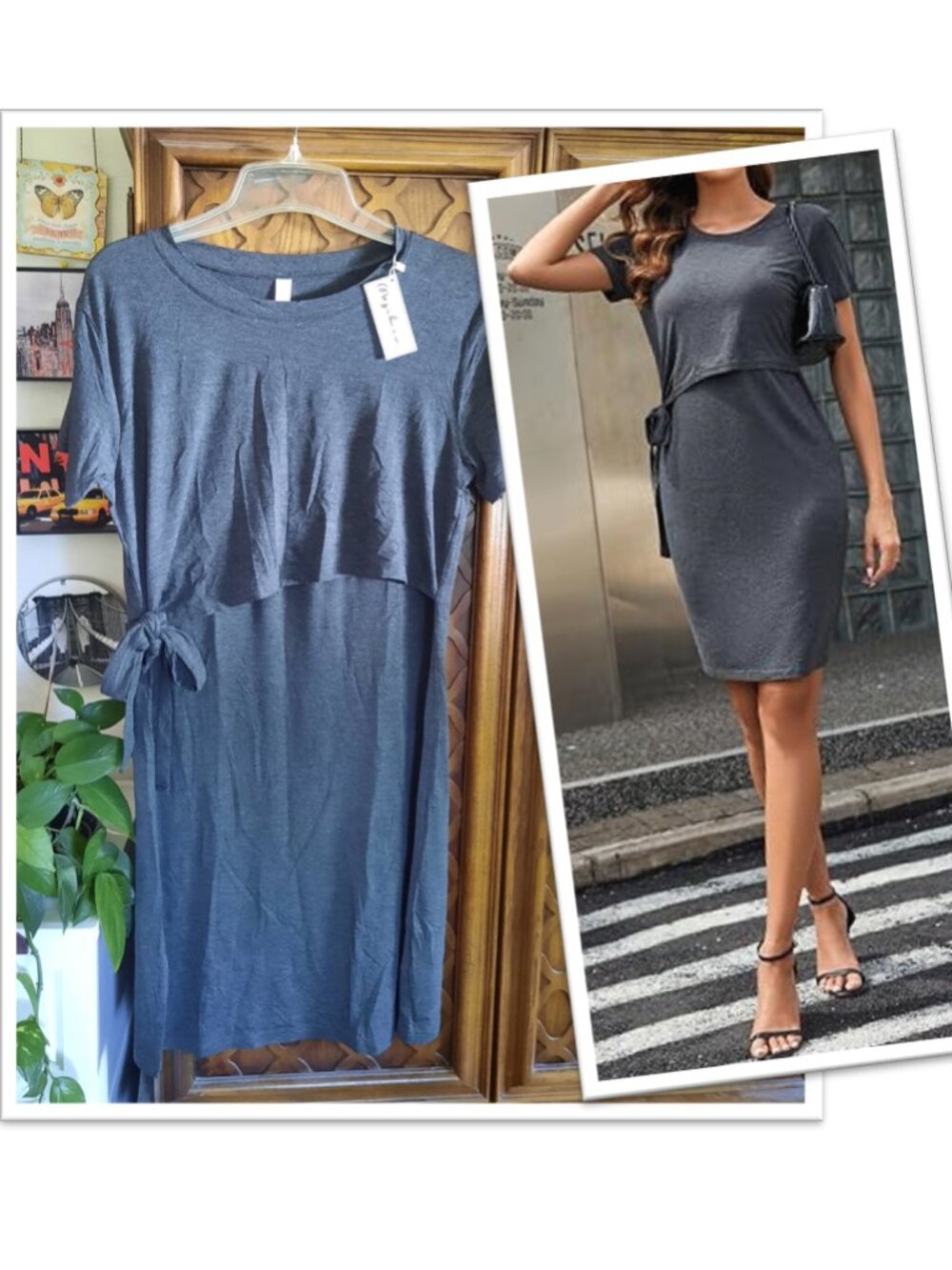 Mesibucu Maternity Nursing Dress Double Layer NWT! - Charcoal Gray, Size S